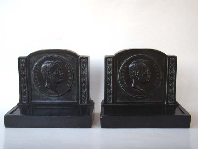 An attractive and rare pair of Abraham Lincoln profile bookends made by L.V. Aronson in 1921
